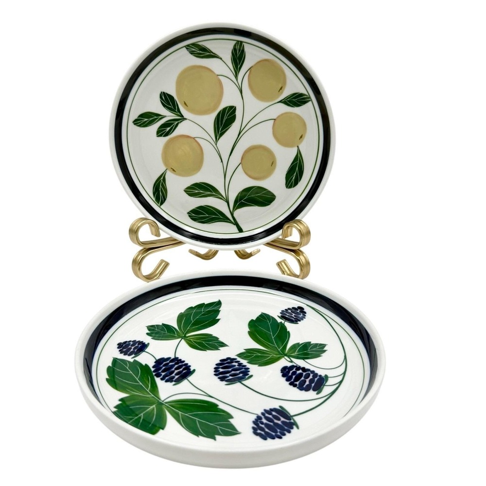 Dansk Berries Discontinued Salad Plates Set of 2 – Blue Rim Fruit Botanical 8"